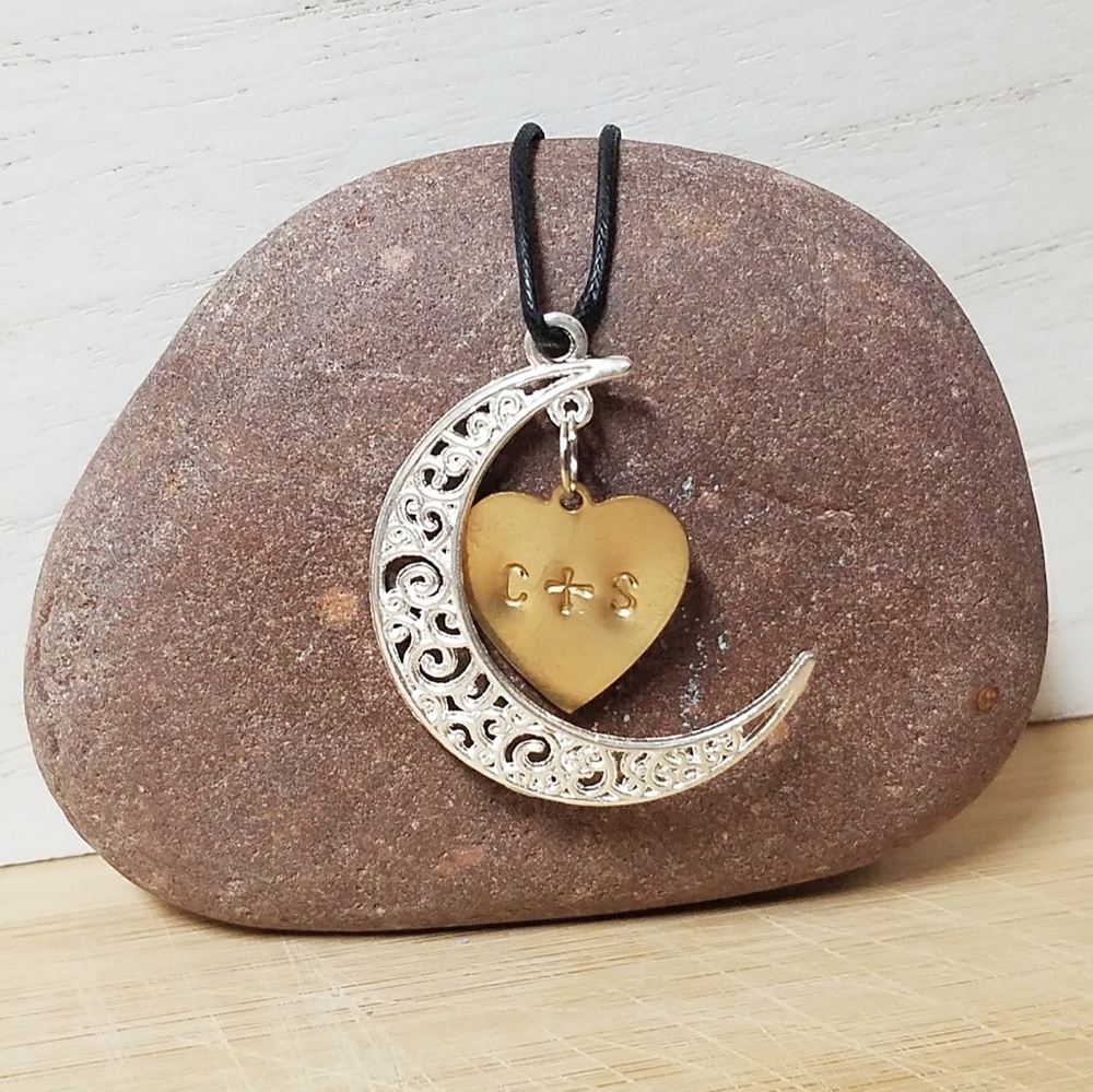 Heart Moon Custom Initials necklace